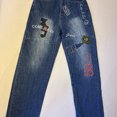 patchwork embroidered jeans y2k vintage high rise