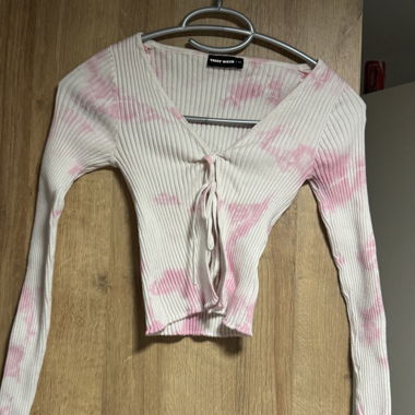 Cardigan a coste con allacciatura davanti rosa